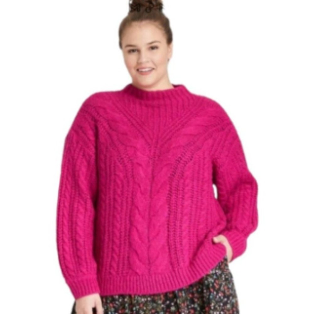 Ava & Viv Women's Fuchsia Mock Turtleneck Pullover Sweater NWT